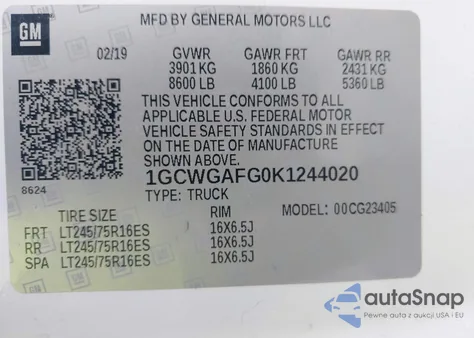 2019 Chevrolet Express 2500 Work Van from USA, damaged, VIN 1GCWGAFG0K1244020